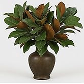 Suncalla 10 Pcs Magnolia Artificial Leaves Branches 17.72 Inches Artificial Leaves Stems 3D Magnolia Pick Faux Stems for Indoor Outdoor Vase Filling Home Office Table Decoration