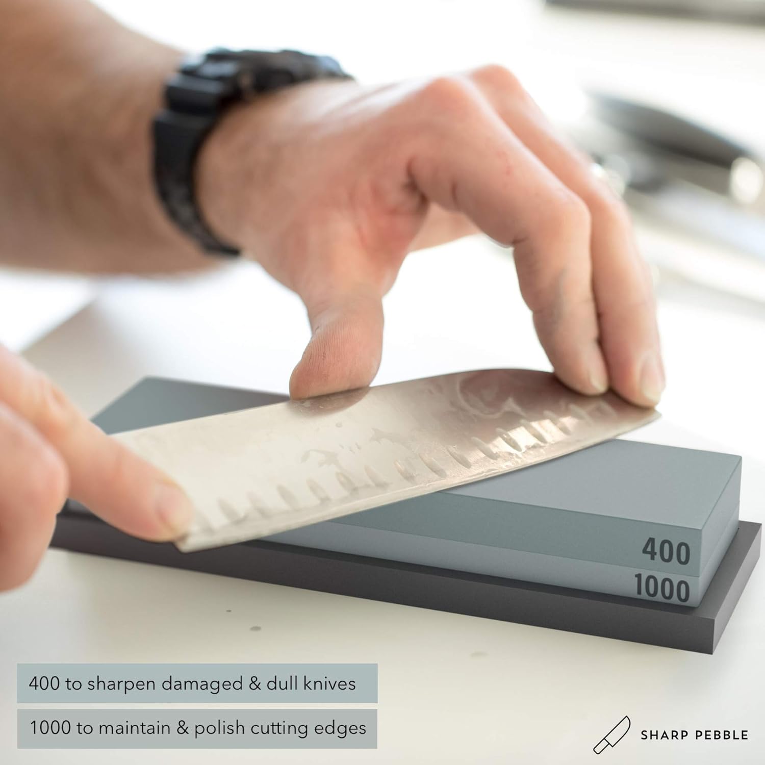 Sharp Pebble Premium Whetstone Sharpening Stone 2 Side Grit 400/1000-Whetstone Knife Sharpener with Flattening Stone & NonSlip Rubber Base - - 