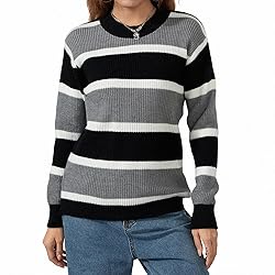 Women Y2K Argyle Striped Pullover Sweater Casual