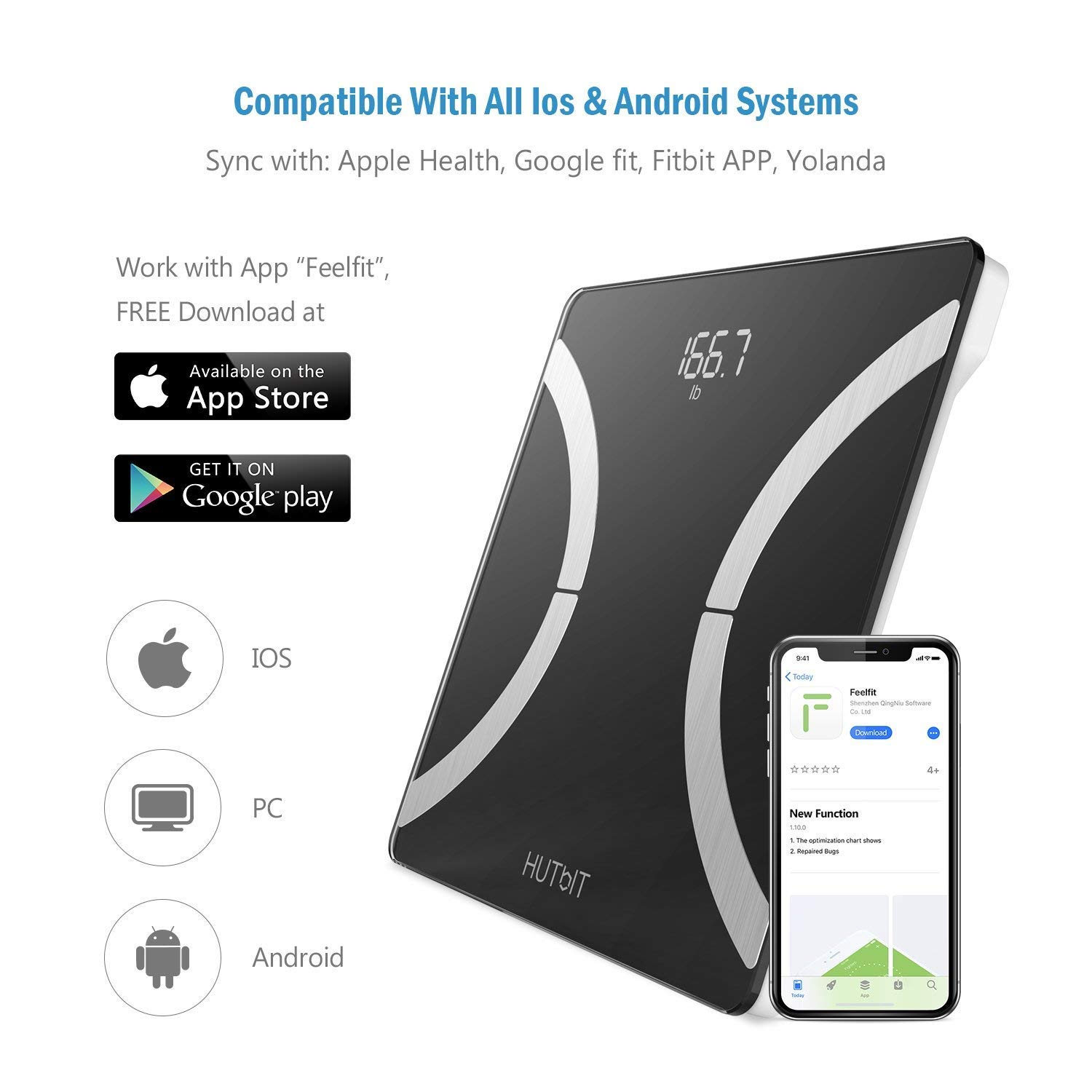 Körperfettwaage, Personenwaage mit Körperfett Bluetooth Personenwaage mit APP Smart digitale Waage für Körperfett, BMI, Gewicht, Muskelmasse, Wasser, Skelettmuskel, Knochengewicht, BMR usw.