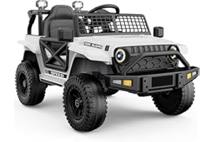 YUNTOPKIDS YunTopKis Ride On Truck,12V7AH Electric Jeep Car for Toddlers 1-3, Power Wheels with Parent Remote Control for Kids Christmas & Birthday Gift,White