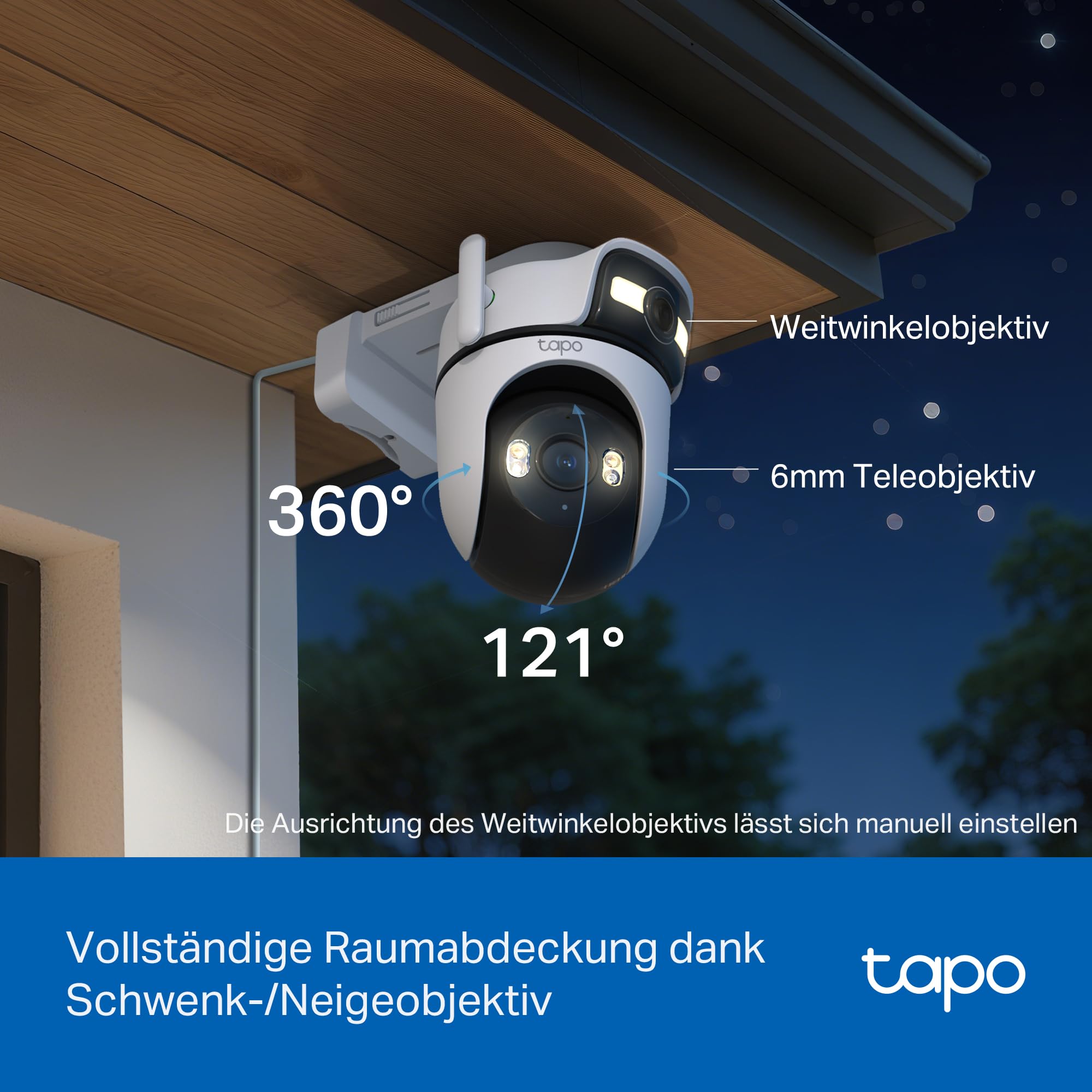 Tapo C545D Outdoor Überwachungskamera | 2K Dual-Objektiv | 165° Weitwinkel & 6mm Teleobjektiv | Smart Tracking | Gratis KI-Erkennung | 2,4GHz WLAN & Ethernet | Lokale MicroSD | IP66 6