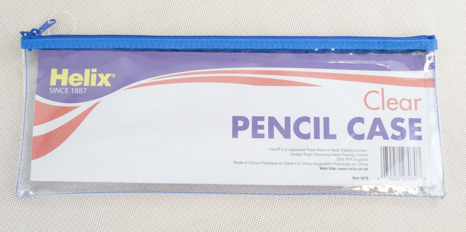 Helix Large Clear Filled Pencil Case 330 x 125mm with Refill Kit Blue
