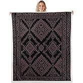 Erosebridal Western Aztec Fuzzy Plush Throw Tribal Native American Design Fleece Blanket Southwestern Geometric Sherpa Blanket for Kids Boys Girls,Black Brown Decor for Bed Couch Baby 30