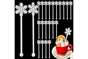 SiliFine 30 Pcs Christmas Drink Stirrers Xmas Stir Stick Holiday Coffee Swizzle Stick Reusable Plastic Hot Cocoa Bar Chocolate Decoration Cocktail Mixer(Snowflake,White)