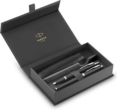 Parker IM Duo Pen Gift Set Fountain Ballpoint & Pouch Black Lacquer