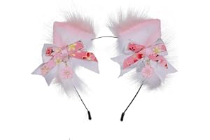 VIGVAN Cat Ears Wolf Fox Ears Animal Cosplay Cute Head Accessories for Halloween (H Pink)