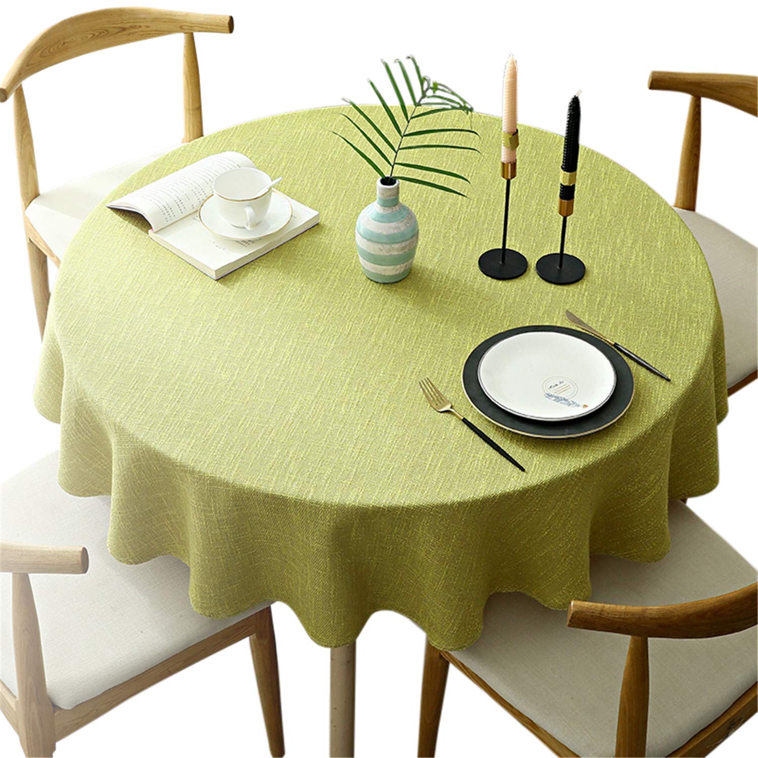 Photo 1 of Fhberni Heavy Weight Round Tablecloth, Decorative Solid Color Table Cover, Cotton Linen Table Cloth for Kitchen Dining Home Tabletop Decoration, Mustard Yellow, Round - 62"