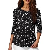 Frymappies Womens 3/4 Length Sleeve Tops Button Loose Fit Casual Crew Neck Shirts Ruffle Tunic Blouses