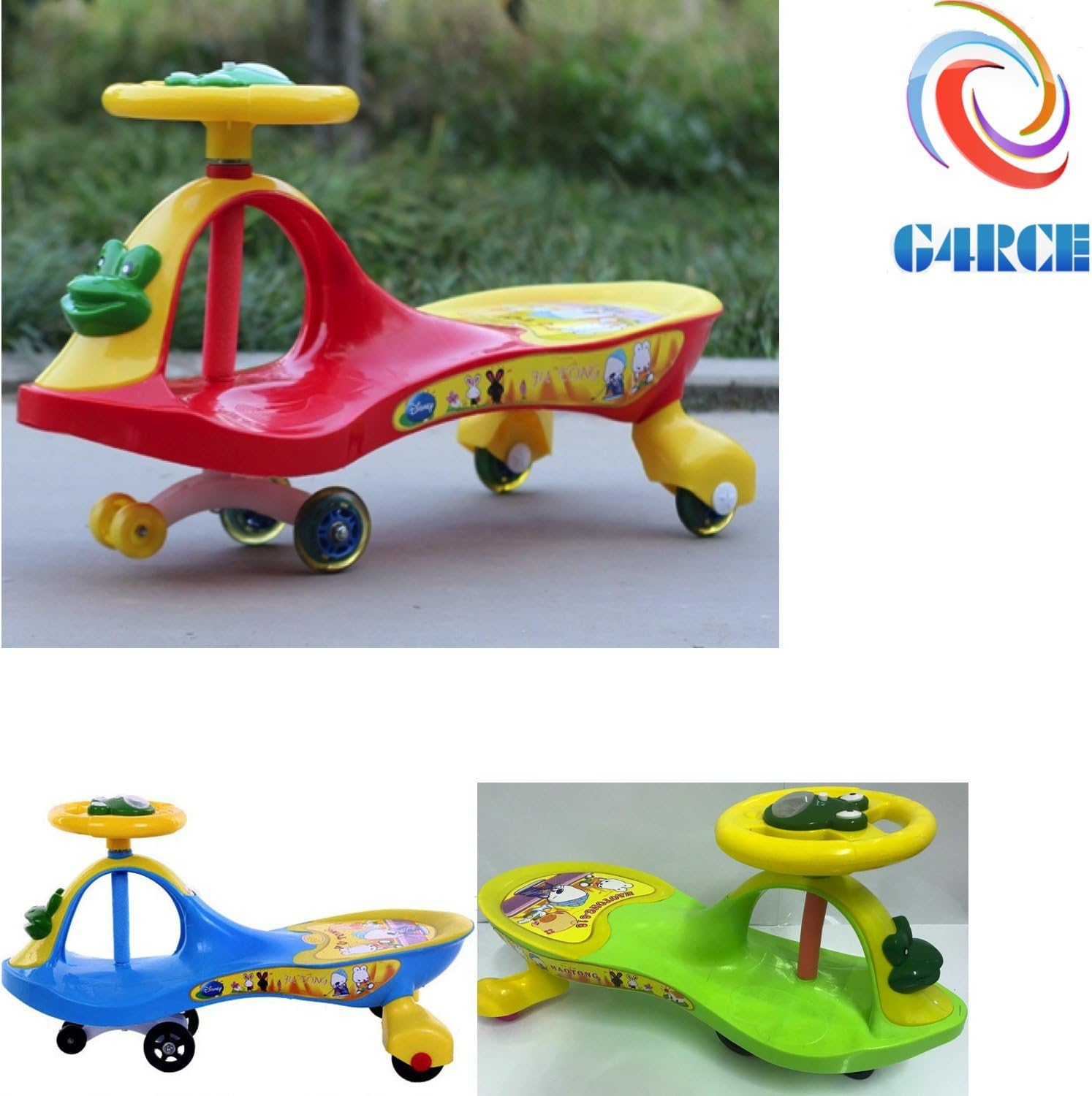 G4RCE KID CHILDREN SWING CAR RIDE ON SWIVEL SCOOTER WIGGLE GYRO TWIST GO BOY GIRL BEST GIFT FOR BIRTHDAY XMAS (Blue)
