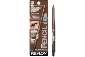 Revlon ColorStay Pencil Waterproof Eyeliner, Smudge-Proof, Eye Makeup with Built-In Sharpener, Stocking Stuffer for Women, 203 Brown, 0.01 oz