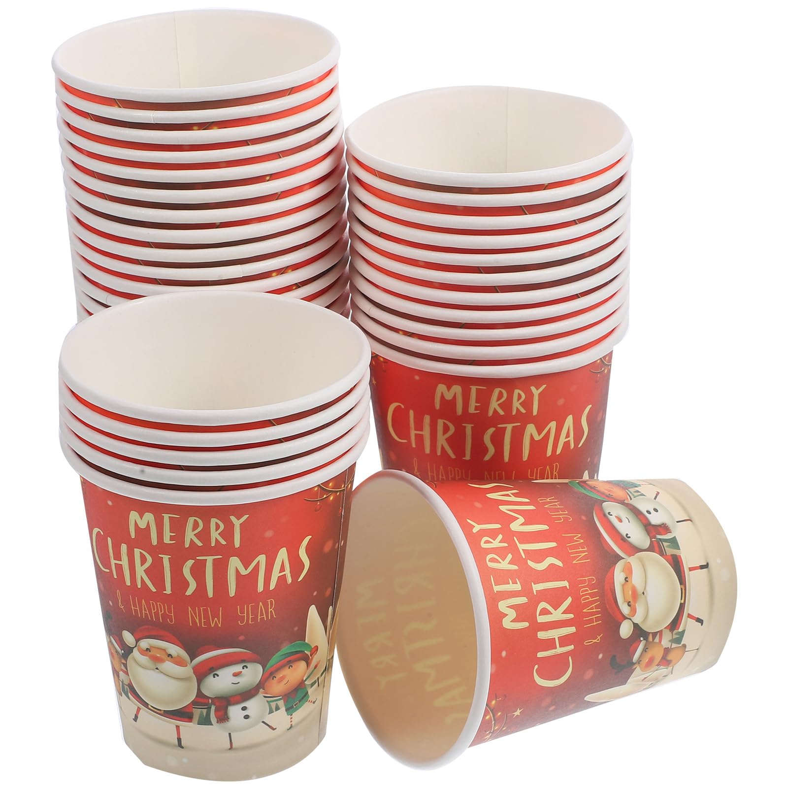 MAGICLULU 32Pcs Merry Christmas Paper Cups, Disposable Happy New Year Paper Cups with Santa Snowman Elk Pattern for Xmas Party Drinkware Table Decor 7.2 x 8.7CM