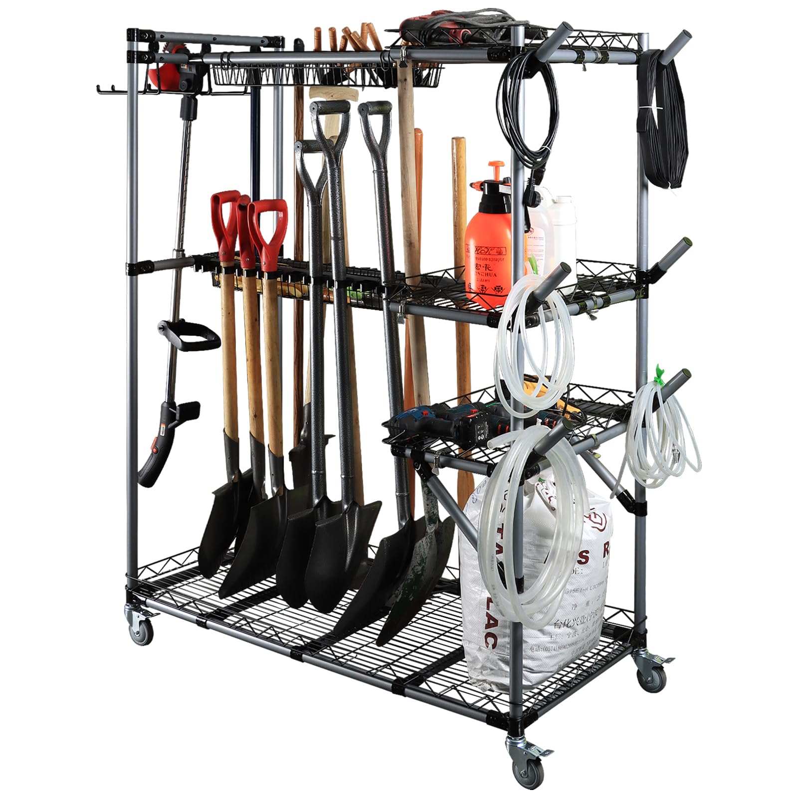 Photo 1 of QTJH BIG Garden Tool Organizer with Wheels - Rolling Storage Rack - Multifunctional Cart