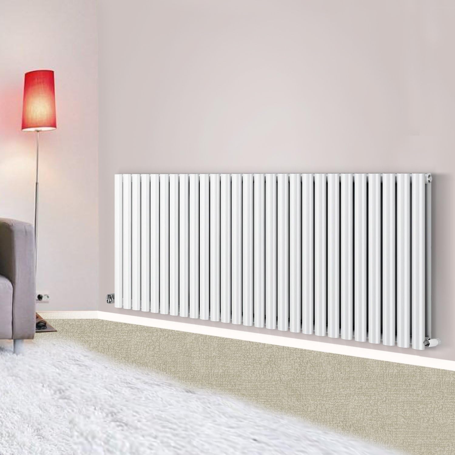NRG 600x1593mm Gloss White Radiator Horizontal Oval Panel Bathroom Designer Double Rad Central Heating, 600x1593mm - Double - Image 3