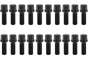 TUCKBOLD M14x1.5mm Ball Seat Wheel Lug Bolt for Volkswagen 17mm Hex 35mm Shank Length Sturdy | Extended Bolts Black 20 Pcs