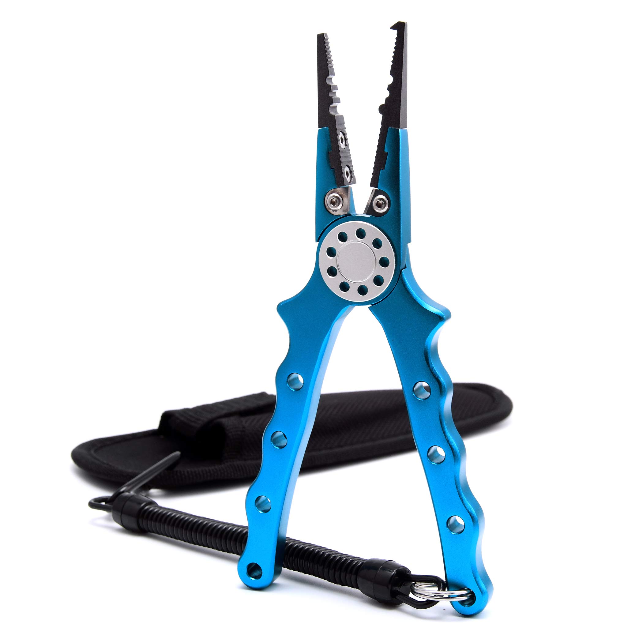 CRAZY SHARK Professional Saltwater/Freshwater Fishing Pliers Hook Remover Fishing Line Cutters with Sheath and Lanyard(Blue)