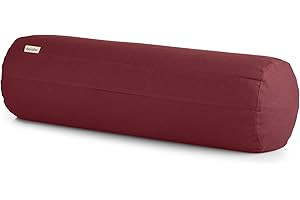 Basaho Yoga Bolster Cushion | Certified Organic Cotton Round Yoga Cushion for Support | Buckwheat Hulls Yin Yoga Bolster Pillows with Removable Washable Cover