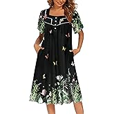 Ekouaer Women's House Dress with Pockets Moomoo Dresses Short Sleeve Mumu Nightgown Lounge Dress Button Down Sleepwear