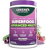 Greens+ Advanced Multi Wild Berry Superfood Powder, Organic Blend, Vegan, Non-GMO, Soy-Free, Dairy-Free, Gluten-Free, Dietary Supplement with Vitamins & Minerals, 9.4 oz