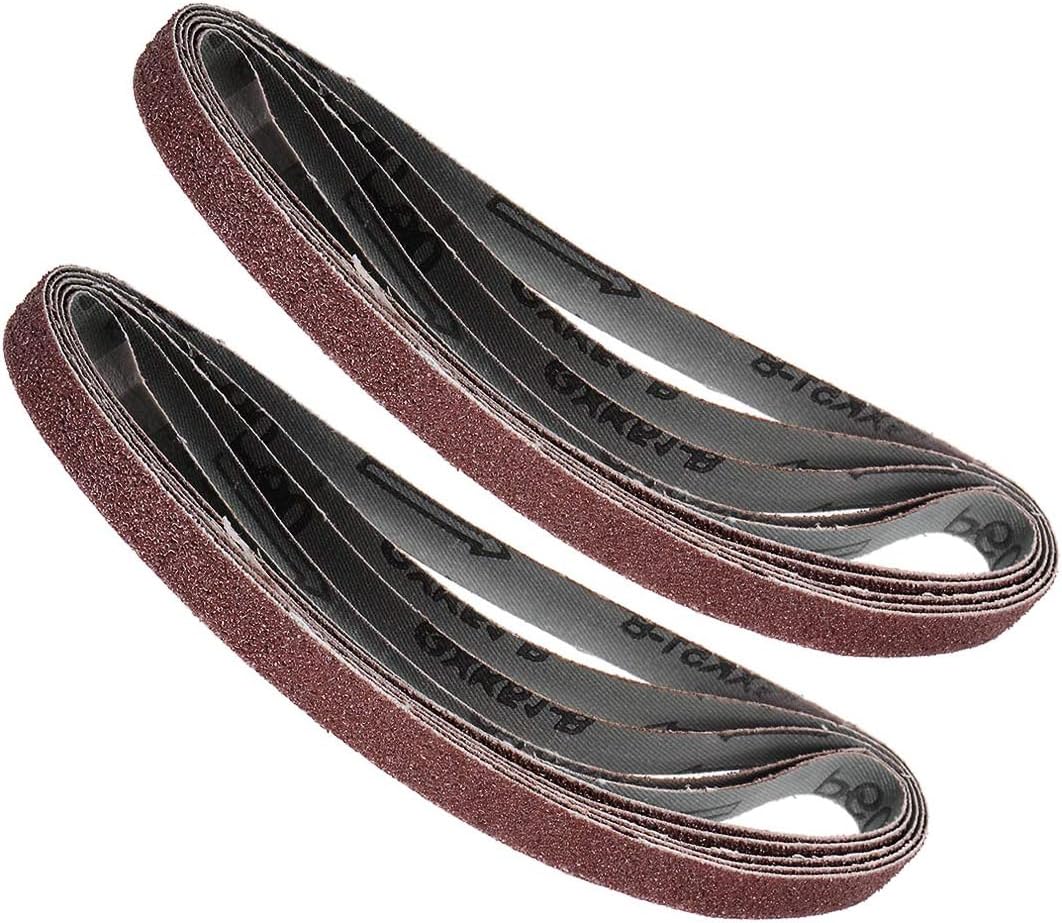 TA-VIGOR 10Pcs 13mm x 457mm Sanding Belt 60 Grit, 1/2 Inch X 18 Inch Aluminum Oxide Sandpaper Belts for Portable Strip Sander Wood Finishing Metal Drywall Polishing Sharpening Abrasive Paper