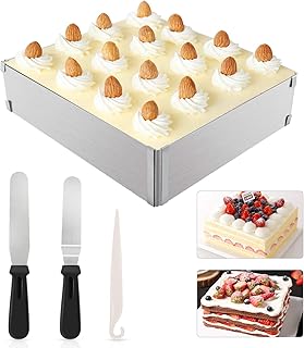 WisFox Backrahmen Rechteckig Verstellba Form aus Hochwertigem Edelstahl, Backform Eckig für Kleine und Große Kuchen Torten und Pizza, zum Backen und Dekorieren,Form aus Hochwertigem Edelstahl