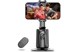 FIERRE SHANN Auto Face Tracking Tripod, 360° Rotation Auto Tracking Phone Holder with 2 Cold Shoes, No App, Rechargeable Phone Camera Mount with Remote and Gesture Control for Video Recording