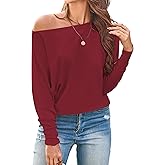 Cakulo Womens Off The Shoulder Sweater Batwing Long Sleeve Casual Knit Tops 2026 Lightweight Pullover Sweaters