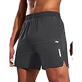 MIER Men's 5 Inch Inseam Running Shorts with Zipper Pockets Quick Dry Athletic Gym Workout No Liner Shorts, Lightweight