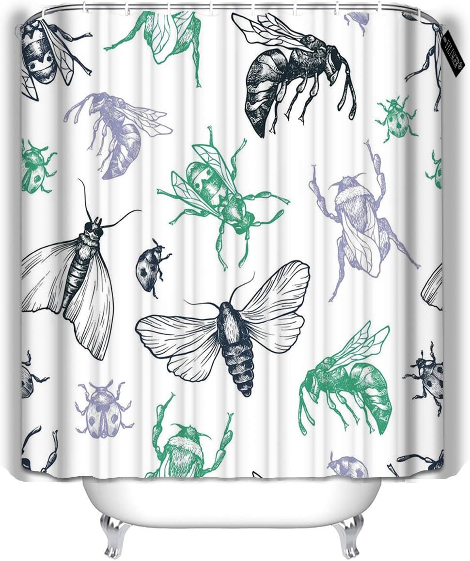 Amazon Com Yilinger Decor Bath Curtains Different Poses Moth Butterfly Bee Bumblebee Ladybug Bathroom Decoration Shower Curtain 60 X72 Home Kitchen
