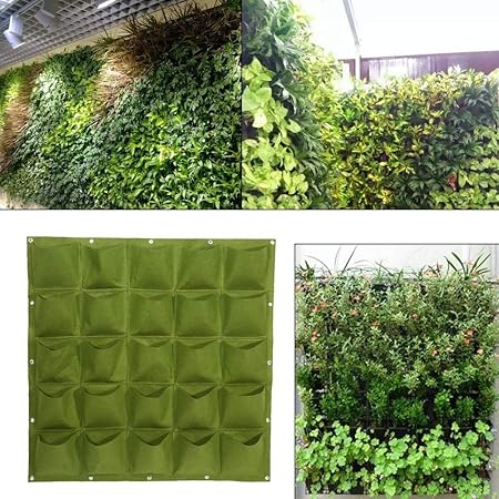 Yinuoday 25 Pocket Vertical Wall Garden Planter Wall Hanging Planting Bags For Garden Indoor Outdoor Black Green Amazon Co Uk Garden Outdoors