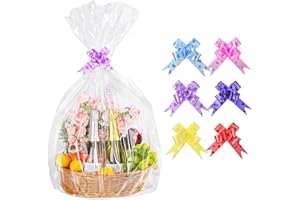 6 PCS Large Cellophane Bags with 6 Pcs Bows 30x40 Inch Christmas Cellophane Wrap Clear Gift Bags for Gift Baskets Baby Shower