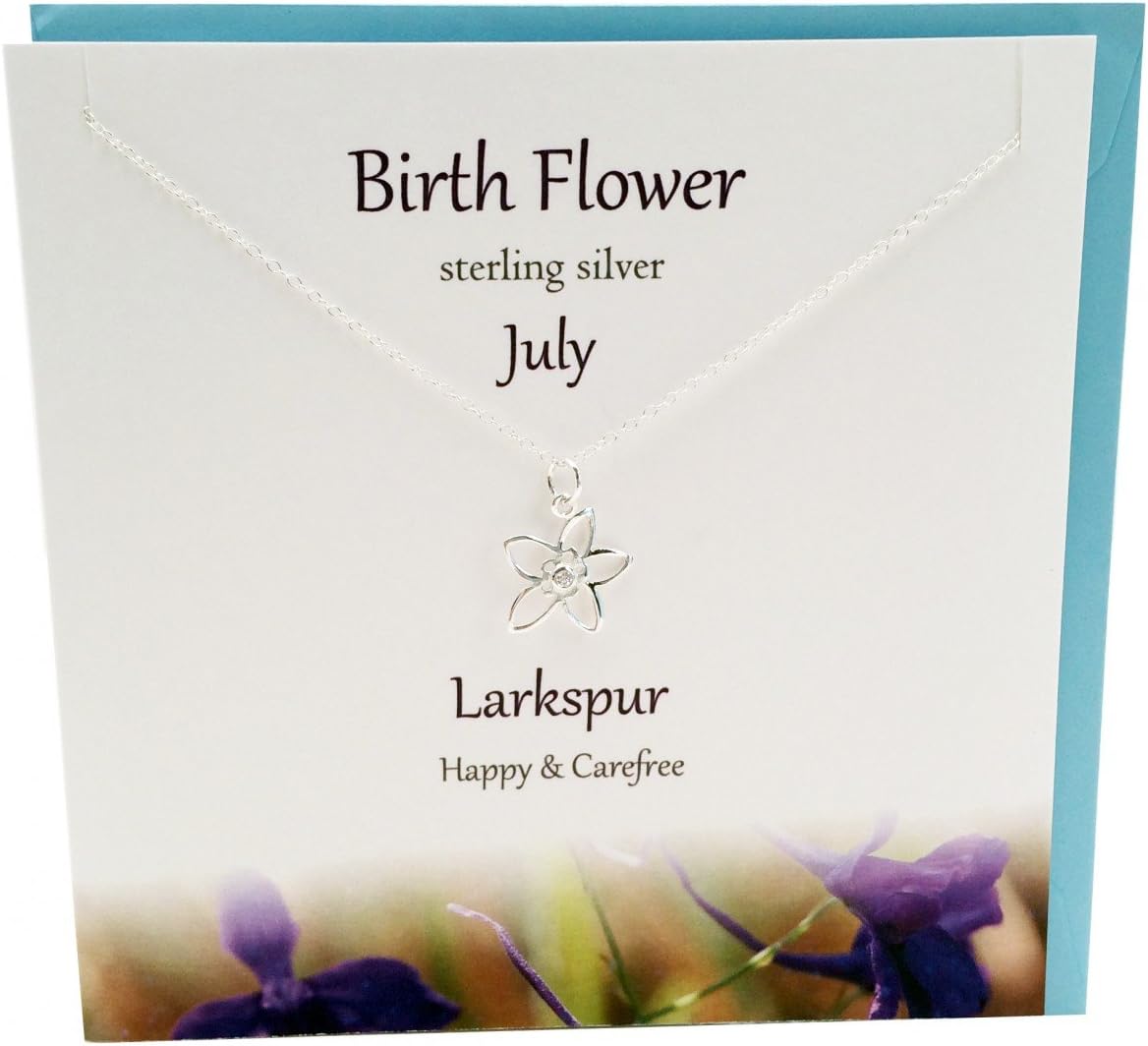 Birthday Flower Sterling Silver Necklace/Pendant Jewellery-July-Larkspur Design Presented by Sterling Effectz