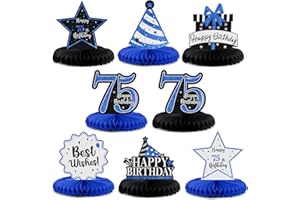 LASKYER Happy 75th Birthday Party Decorations, Glitter Shiny Honeycomb Table Centerpieces 75 Years Old Birthday Party Photoprop Sign. - Blue Glitter