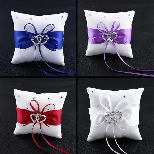 Bluelans® Double-Heart Rhinestone Wedding Ring Pillow Cushion
