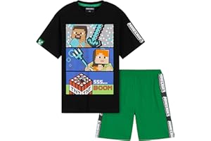 Minecraft Boys Short Pyjamas Set, Comfy Cotton Lounge Wear - Gifts for Gamers