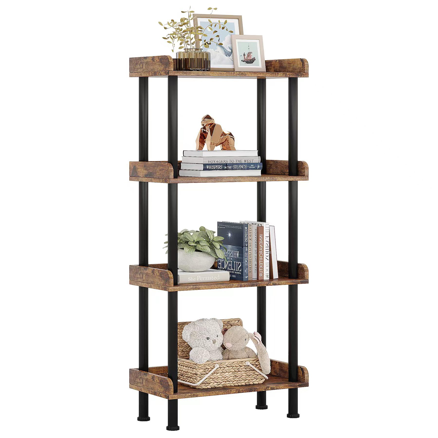 Photo 1 of Hosfais Bookcase 4 Tier Bookshelf, Vintage Small Bookshelf for Spaces, Wooden Book Shelf for Living Room Bedroom