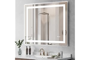 SHYWENHSIU 40" x 32" LED Bathroom Mirror with Lights, Frontlit Stepless Dimmable, 3 Colors Temperature, Anti-Fog, Tempered Gl