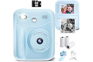 MINIBEAR Kids Camera Instant Print, 48MP Instant Print Camera for Kids 1080P Toddler Digital Video Camera Christmas Birthday Gifts for 3 4 5 6 7 8 9 10 Year Old Boys Toys, 3 Rolls Print Paper, Blue