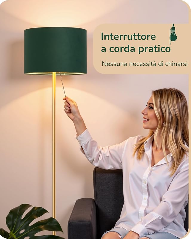 Lampada da Terra Soggiorno, Paralume in Velluto, Verde & Oro