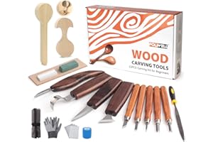 POLIWELL Wood Carving Kit 22PCS Wood Carving Tools Hand Carving Knife Set with Anti-Slip Cut-Resistant Gloves, Needle File Wood Spoon Carving Kit for Beginners Whittling Kit for Kids Adults Woodworking DIY