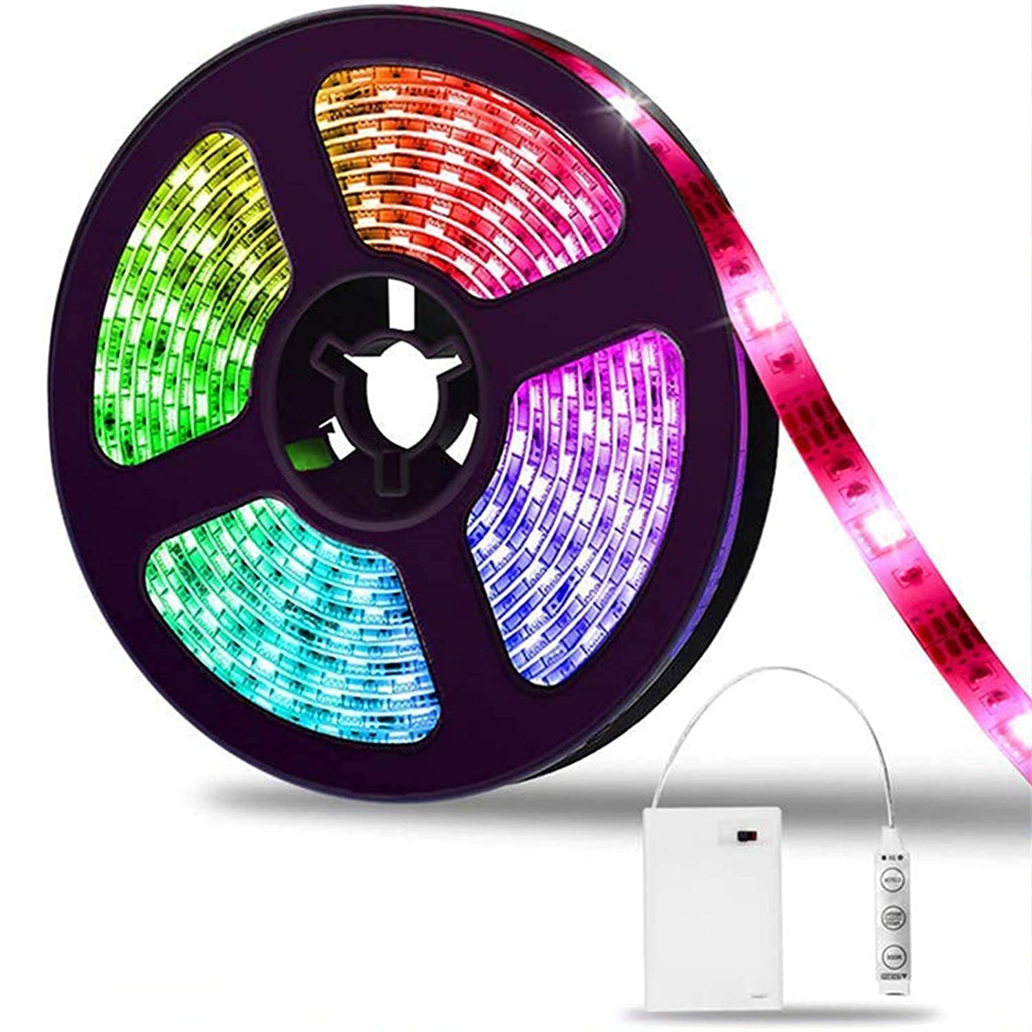 SOLMORE LED Strip Lights Battery Operated RGB | SMD5050 | Color Changing TV Backlight | 20 Colors | 7 Brightness | Portable | Strip Lights for Home Kitchen Cabinet with Controller 2M