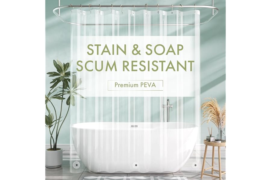 AmazerBath Shower Curtain Liner, 72x72 Clear Shower Curtain Liner, Waterproof Plastic Shower Liner, Cute Lightweight PEVA Sho