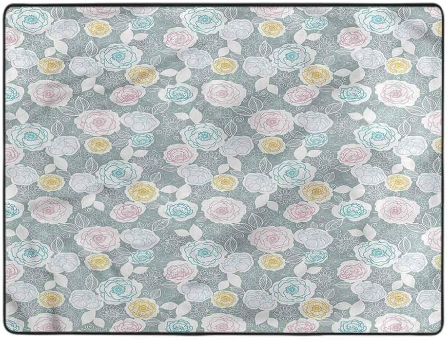 Pastel Area Rugs Ornate Flourish Pattern Floor Mat for Living Room Kids