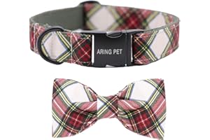 ARING PET Christmas Dog Collar Bowtie, Cute Red Green Xmas Holiday Pet Collars with Bow for Puppy Small Medium Large Boy Girl Dogs-S