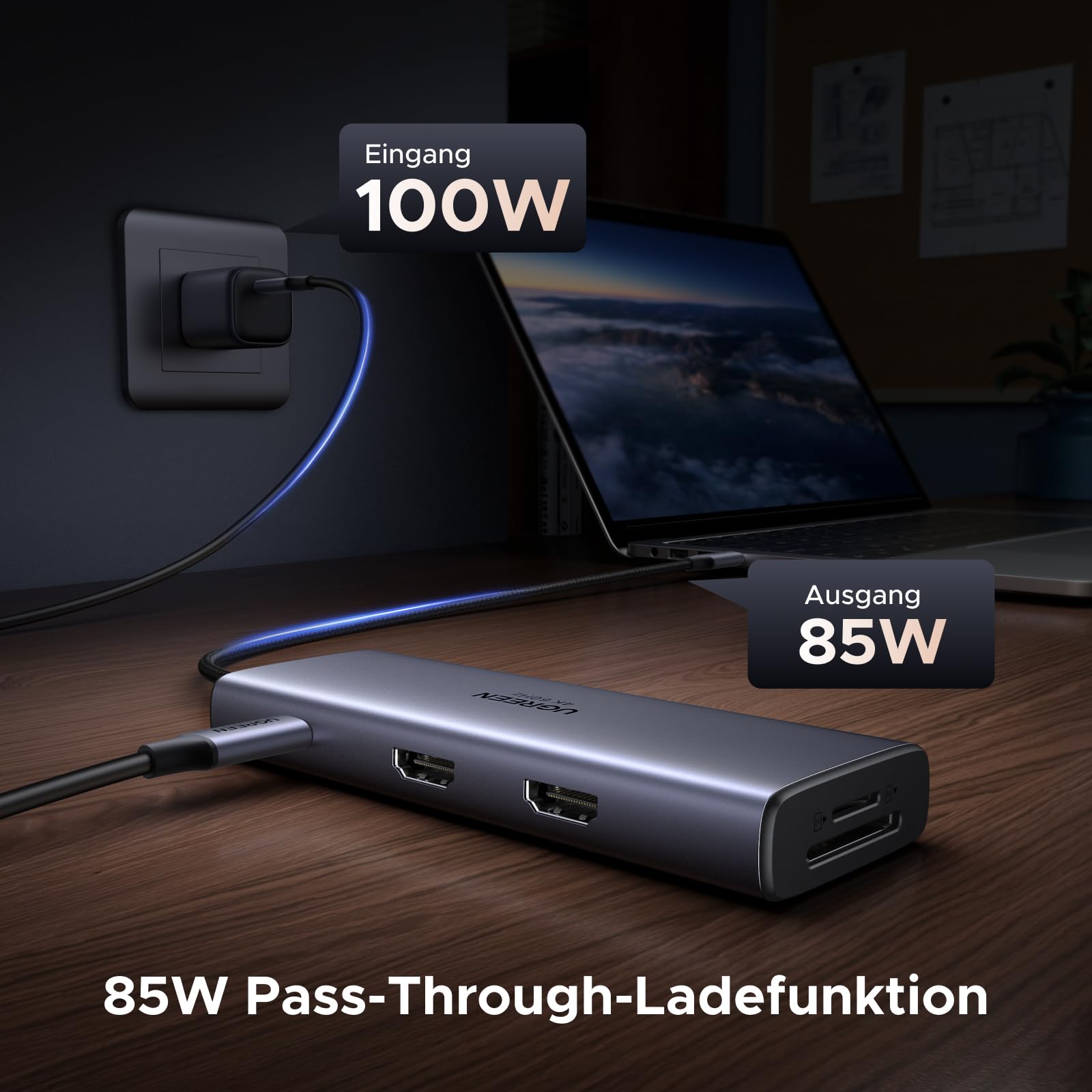UGREEN Revodok USB C Hub 2 HDMI mit SD/TF Kartenleser 170MB/s, Docking Station 2 Monitore mit Dual HDMI 4K@60Hz, Kabellänge 40cm, 5Gbps USB Datenports, PD 100W Kompatibel mit Windows Laptops 5
