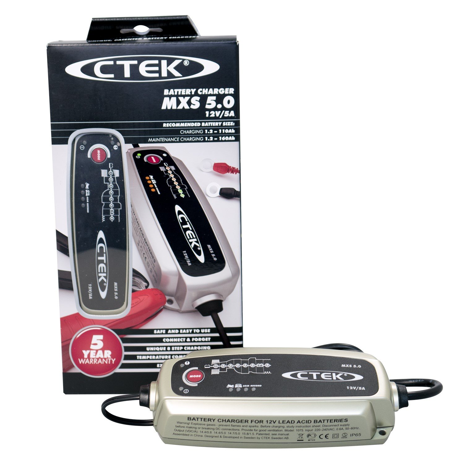 CTEK MXS 5.0 Fully Automatic Battery Charger (Charges, Maintains and