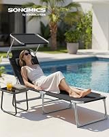 SONGMICS Sun Lounger with Headrest and Parasol Black GCB192B01 view 2