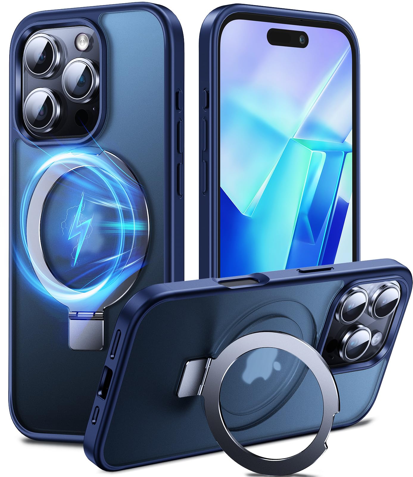 Chicfun 3-in-1 [Magnetic+KickStand+Ring Holder] Compatible with MagSafe, for iPhone 16 Pro Case with Stand Military Shockproof Protective Magnetic.for iPhone 16Pro Case,Blue