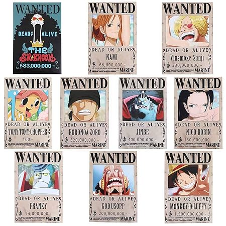 Loheag Clinor 10pcs One Piece Poster Wanted | Monkey D Luffy, Sanji, Roronoa Zoro, Nami, Usopp, Chopper, Nico Robin, Franky, 