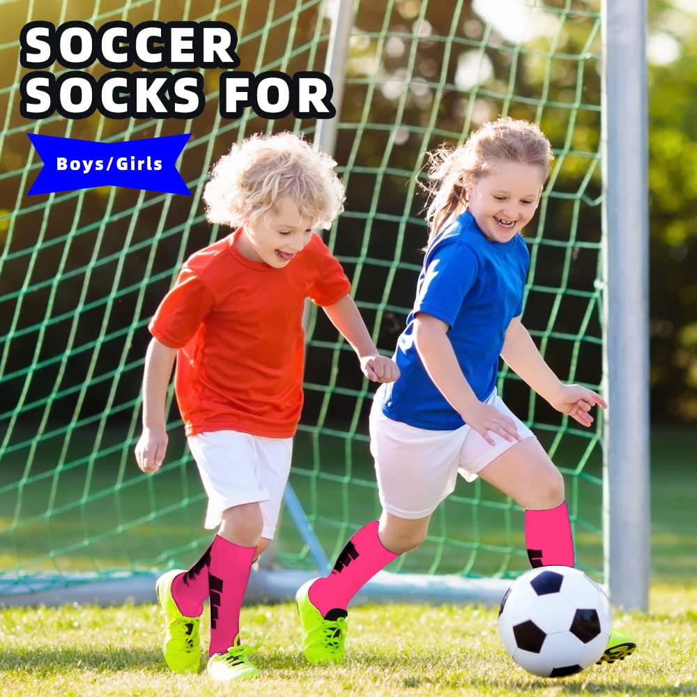 ZEPOHCK Kids Athletic Soccer Socks, 2 Pairs Knee High Socks for Youth Boys Girls for Shoe Size 3-6.5 / Ages 6-12